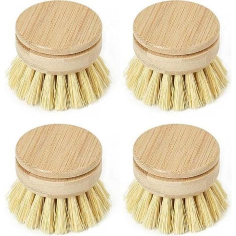 Têtes de Rechange pour Brosse à Vaisselle • 4 Têtes de Brosse à Laver en Bois • Recharges de Poils Doux Interchangeables (1/5)