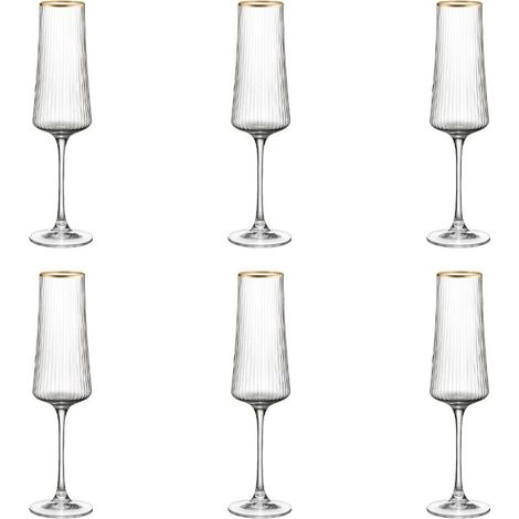 Lot de 6 Flûtes à Champagne en Verre Transparent et Bord Doré pour Célébration 210 ml - PANGIVO (1/5)