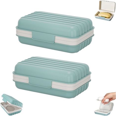 Lot de 2 porte-savon - Porte-savon de douche - Porte-savon portable - Bleu - Avec couvercle - Convient pour les salles de sport et le camping - Bleu (1/5)