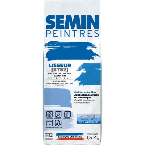 Semin – Enduit de lissage extra fin en poudre – Finition murs intérieurs – Sac 1,5 kg – Application au couteau à enduire (1/5)
