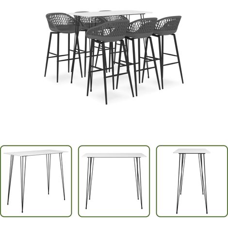 Barhocker - 7-tlg. Bar-Set Weiß und Grau (1/5)