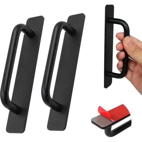 Poignées de meubles autocollantes emballées individuellement, poignées d'armoire noires, aucun perçage requis, poignées de porte de grange (148 mm)