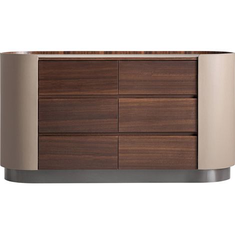 Commode contemporaine en bois marron et simili cuir - marron et beige (1/5)