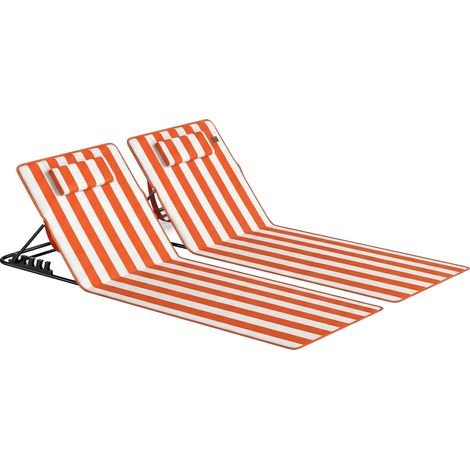 Set 2 Sdraio da Spiaggia 154x57x52 cm con Schienale Regolabile su 4 Livelli in Acciaio e Poliestere Arancione (1/5)