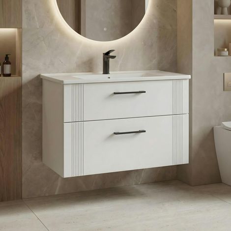 Meuble vasque suspendu 85 cm blanc 2 tiroirs ONDIA (1/4)