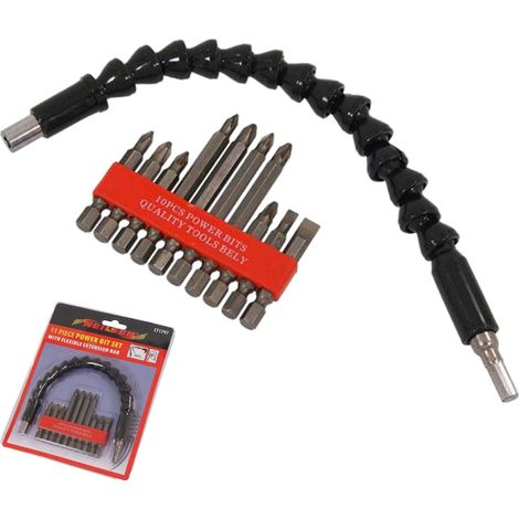Neilsen 11pc Power Drill Slotted Phillips Pozi Set With Flexible Extension Bar