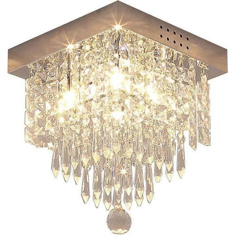 Moderne Cristal Carré Plafonnier, Lustre Industriel Acier Inoxydable Lampe de Plafond Éclairage Luminaire Design pour Chambre à Coucher, Couloir, Salon (1/4)