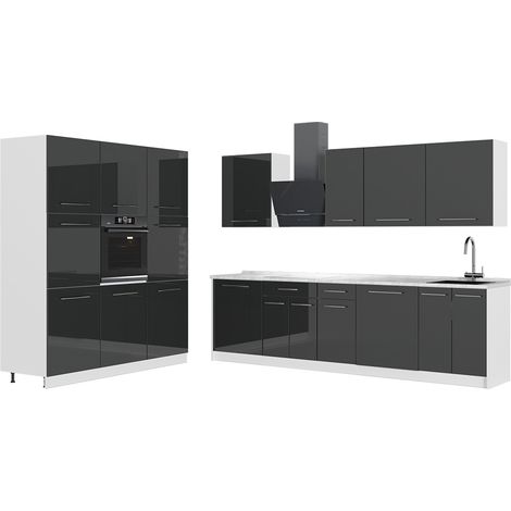 Cucina componibile Fame-Line, Antracite lucido/Bianco, 460 cm, PL Marmo, Vicco (1/5)