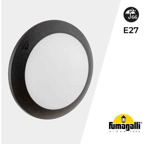 Plafonnier d'extérieur rond noir IP66 – Ø275mm, culot E27, profondeur 80mm – Résistant aux intempéries, installation rapide – Fumagalli