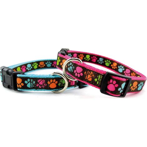 Collare in nylon con clip in plastica rigida Linea Zampine per cani: 1,6 x 30-45 cm Collare - Fucsia