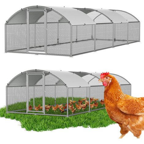 Randaco Enclos 3×8×2 m avec toit arqué – Poulailler en métal accessible, 24 m² de surface, porte verrouillable, parc pour poules et petits animaux