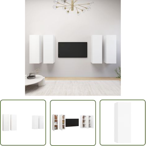 The Living Store Meubles TV 4 pcs Blanc 30,5x30x90 cm Bois d'ingénierie - Meuble Tv Mural - Meuble Tv Suspendu - Rangement Salon - Bibliothèque Murale - Blanc (1/5)
