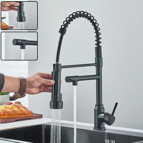 BOMCLAP  1 Robinet de cuisine, bec haut, douchette extractible, rotation à 360°, fonction prérinçage, mitigeur eau chaude/eau froide (1/4)