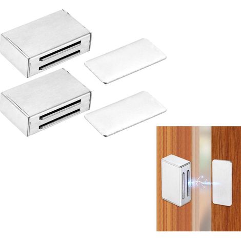 Lot de 2 - Verrous magnétiques auto-adhésifs pour portes et placards de cuisine, sans perçage, 4 x 2,6 cm (argent)
