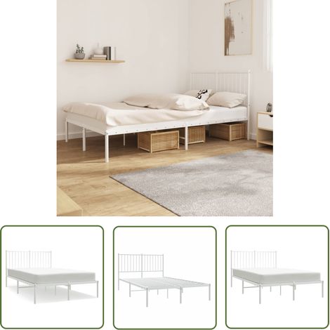 The Living Store Cadre de lit métal sans matelas et tête de lit blanc 120x190 cm - Cadre De Lit - Lit Double - Lit Metal - Lit Blanc - Meuble Chambre (1/5)