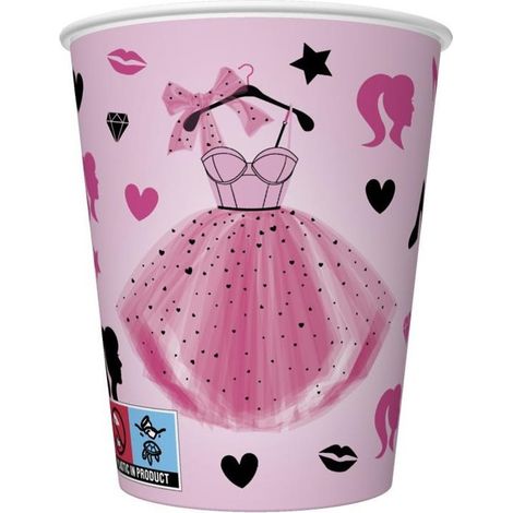 Bicchieri di carta rosa con motivo abito, 250 ml, confezione da 8 pezzi.