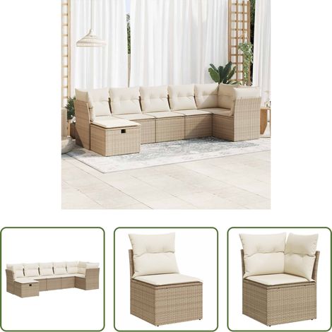 vidaXL Canapé en résine - Salon de jardin avec coussins 7 pcs beige résine tressée (1/5)