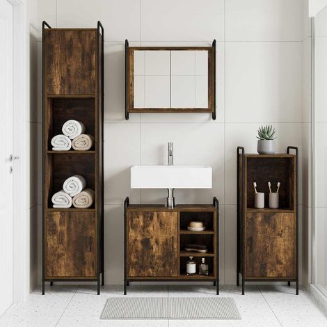 vidaXL Juego de Muebles de Baño 2 uds. Roble Ahumado 65,5 x 34 x 61 cm (1/5)