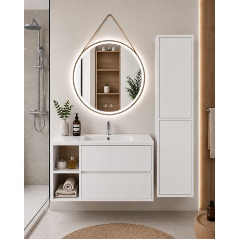 Mobile bagno con lavabo ORIGENBATH ZEUS senza specchio 70x45 cm Sinistra bianco con colonna (1/5)