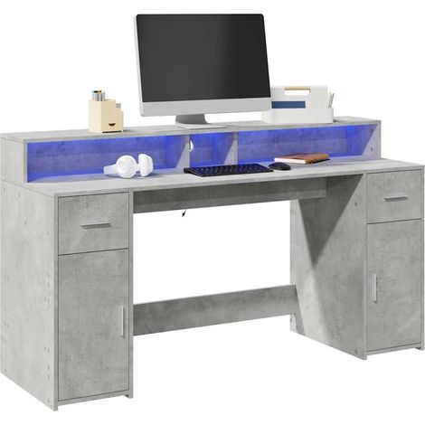 LED-Schreibtisch Betongrau 160x55x91 cm Holzwerkstoff