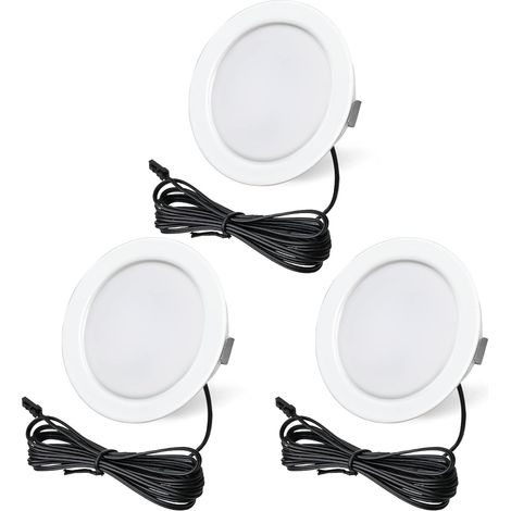 Spot Encastrable 12V Dimmable, 3,5W 3000K Blanc Chaud 300LM Extra Plat, Lampe Plafonnier LED Pour Meuble Avec Câble de 2m, Lot de 3, Blanc (1/5)