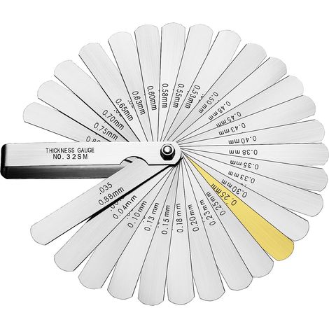 Ersandy – 32-blade stainless steel thickness gauge – Thicknesses 0.04 to 0.88 mm – For automotive/motorcycle mechanics and musical instruments
