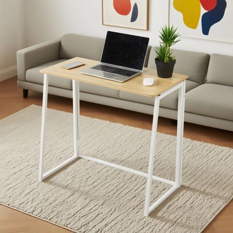 Bureau Compact et Pliable, Plateau Bois Effet CHÊNE et Cadre Métal, Facile à Transporter et à Ranger, pour Chambre, Salon ou Bureau, Oak, 80 x 40 x 74 cm (1/5)