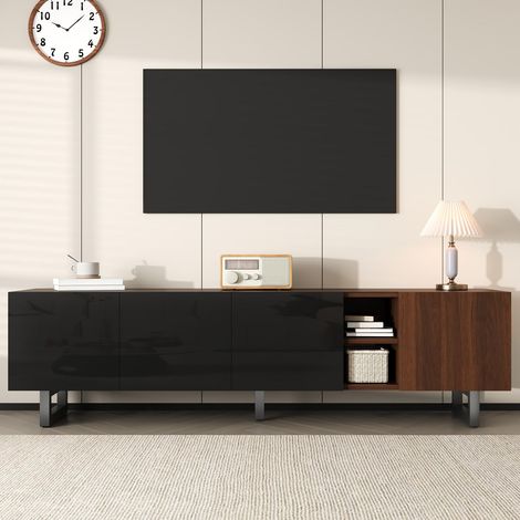 Meuble tv bas 180 x 38 x 50cm effet bois vintage avec 4 portes et design unique (1/5)