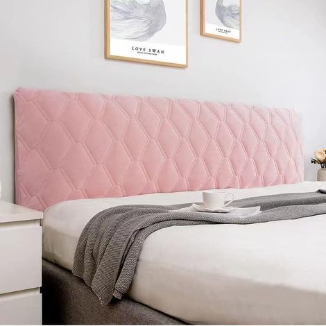 Reno – Funda elástica para cabecero de 160 cm – Terciopelo lavable y antipolvo – Protege cabeceros de hasta 30 cm de grosor – Rosa (1/3)