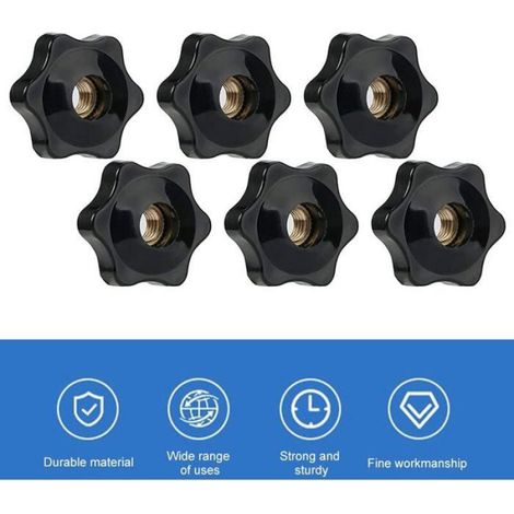 Bouton de serrage étoile M8 - - Filetage moleté - Diamètre tête 32 mm - Lot de 6 - Plastique et laiton - Noir (1/4)