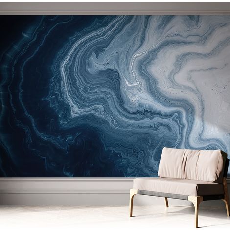 Papier peint autocollant Mural avec colle pour salon et chambre Décoration murale rapide Vagues bleues 312x219 cm (1/5)