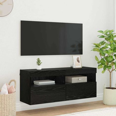 vidaXL Mobile TV da parete con LED Rovere Nero 100 x 30 x 40 cm