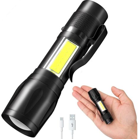 Mini Torch, Zoomable Adjustable Flashlight, Ultra Powerful 3-Mode LED Flashlight with Clip, Waterproof Aluminum USB Rechargeable Torch Better (1/5)