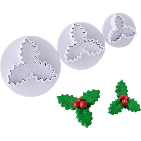 Pochoir à emporte-pièce feuille de houx pour Noël, moule à fondant en forme de feuilles, outil de décoration pour gâteaux, cupcakes et pâtisserie, fête de Noël (1/5)
