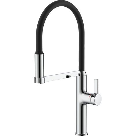 Grifo de cocina monomando de latón con caño flexible extraíble 2 funciones chorro/ducha, giratorio 360º, ahorro de agua, instalación fácil