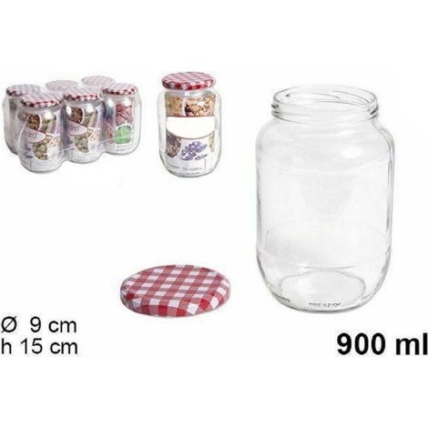 Trade Shop - SET 6-TEILIG GLASBEHÄLTER MIT DECKEL GLÄSER 900ML -