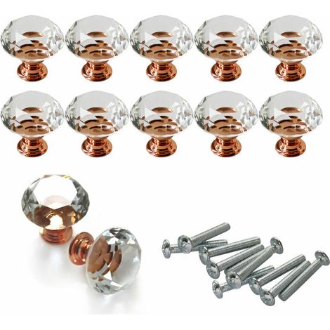 Poignée de porte, tiroir ou armoire rose doré, 10 x 30 mm, motif diamant (1/4)