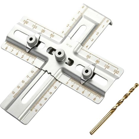 Guide de perçage avec embout de 4 mm pour installation de poignée sur meubles en bois en acier inoxydable réglable Localisateur de trou haut guide de perçage professionnel en métal (1/5)