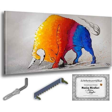 Monica Mirafiori I 100% artesanal I Gemälde Reinbow Bull 140x70cm  Gemälde Handgemalt  Acrílico gel  Sehr Großes Acrylbild I Moderne Kunst I Kunstbilder (1/5)