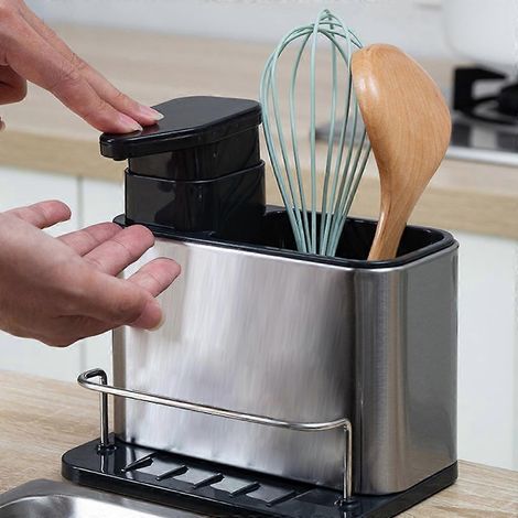 Organisateur d'évier avec distributeur de savon intégré, gain de place et cadeau (1/4)
