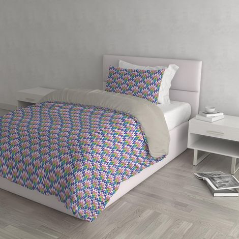 Parure Housse de Couette Fantaisie fabriquée en Italie Housse de Couette Sac de Couette 200 x 200 cm avec Rabat et taies d'oreiller Place et demie Zig Zag (1/3)
