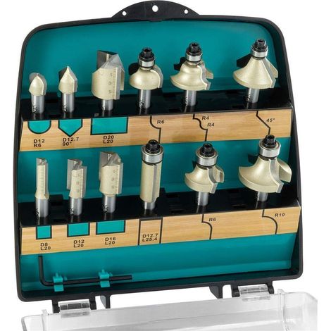 ENT 09012PLUS - Set di 12 frese HW Plus in cassetta di plastica infrangibile, fresa superiore con codolo 8 mm, fresa per scanalature con lama di base HW per foratura (1/5)