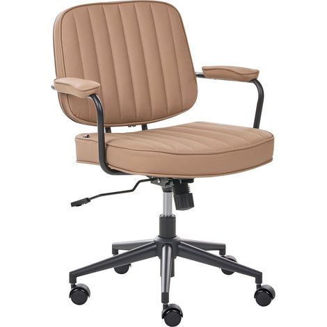 Office Chair Light Brown Faux Leather Swivel Adjustable Height with Armrests Home Office Study Traditional BERNE (1/5)