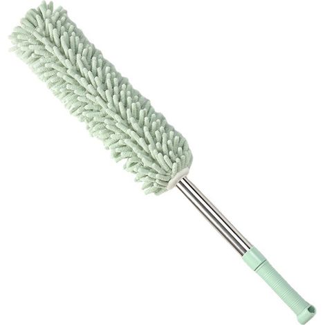 Plumeau à main détachable, lavable, en chenille et extensible, en acier inoxydable, pour la maison, le lit ou le bureau, vert clair.
