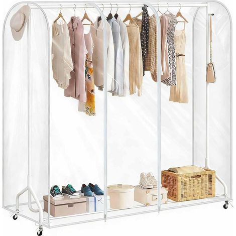 Grande Housse de Protection pour Portant à Vêtements, Plastique Waterproof Transparent, Ouverture et Fermeture Faciles