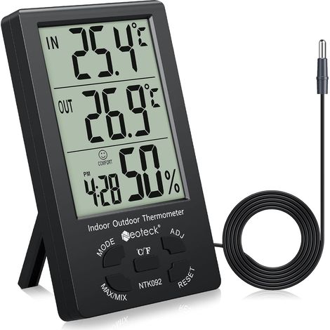 Thermo hygromètre Thermomètre Hygromètre Numérique LCD Intérieur Extérieur Hygro thermomètre Thermostat Humidité Mesure de Température 1.5m Min Max Fil de Capteur pour la Hôtel Chambre Hôpital (1/5)