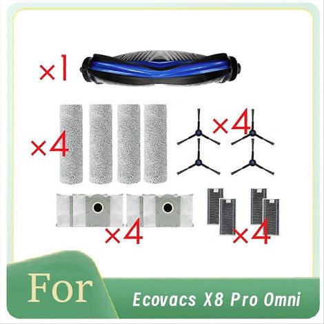 17 pièces pour aspirateur robot Omni X8 Pro : brosse latérale, rouleau, filtre HEPA, lingette de nettoyage et sac à poussière. Accessoires ultra-fins (1/5)