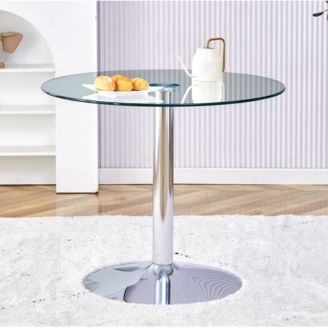 Table ronde en verre et métal argenté transparent 85x76 cm (1/5)