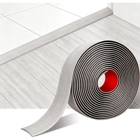 2m4cm Barre de Seuil Adhesive,Bande De Transition Flexible Pour Sol, Grain de Bois Bande de Recouvrement pour Combler les Espaces Entre les Sols (motifs blancs et gris) (1/5)