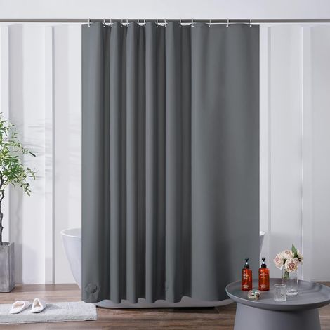 c Rideau de Douche Imperméable,200x200 cm,Anti Moisissure,Gris Foncé,PEVA,Grand Rideaux de Bain pour Baignoire,Long,avec 12 Crochets,Antibactérien,Lesté avec Bloc de Verre en Bas (1/5)